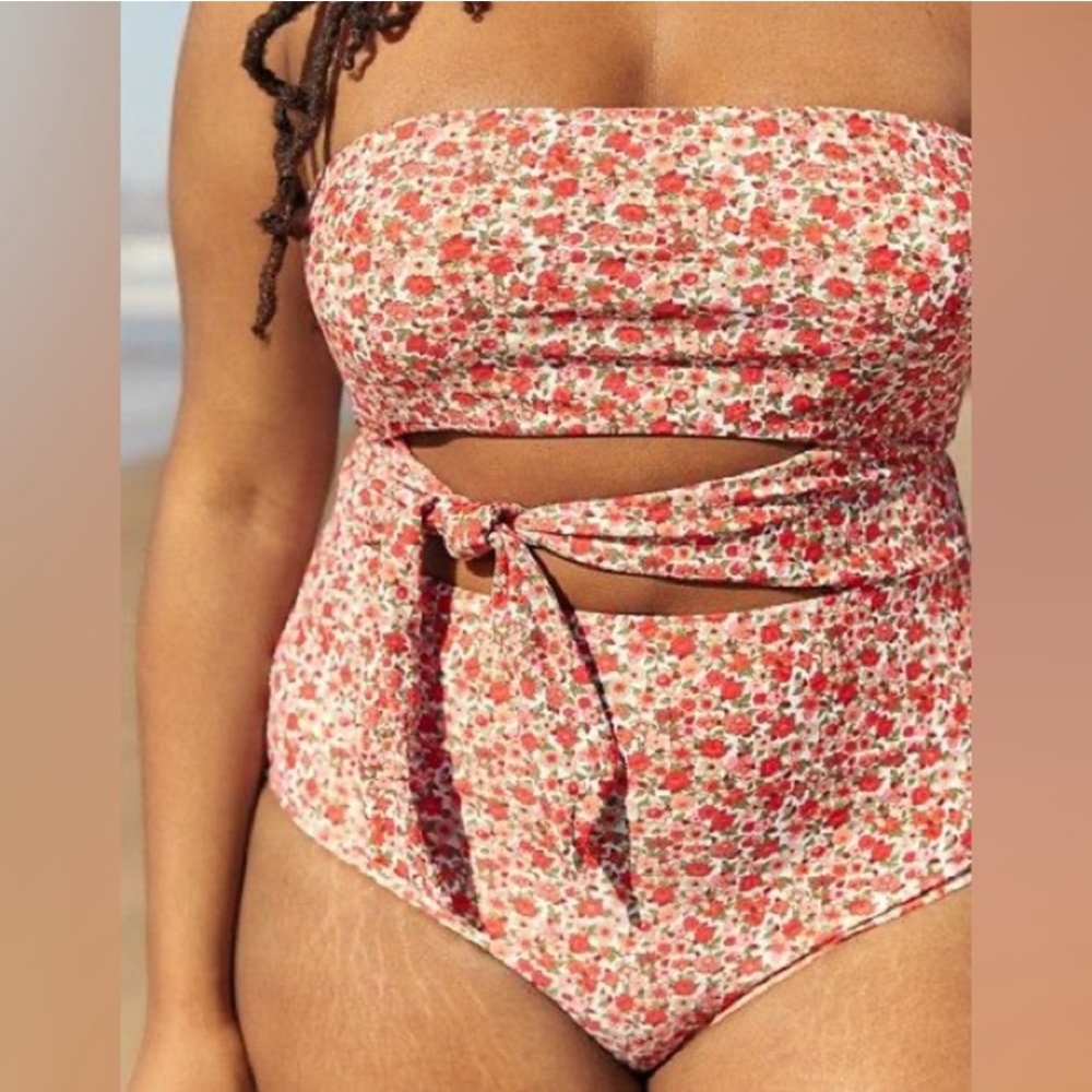 Aerie Cut Out Pink Floral One Piece Swimsuit